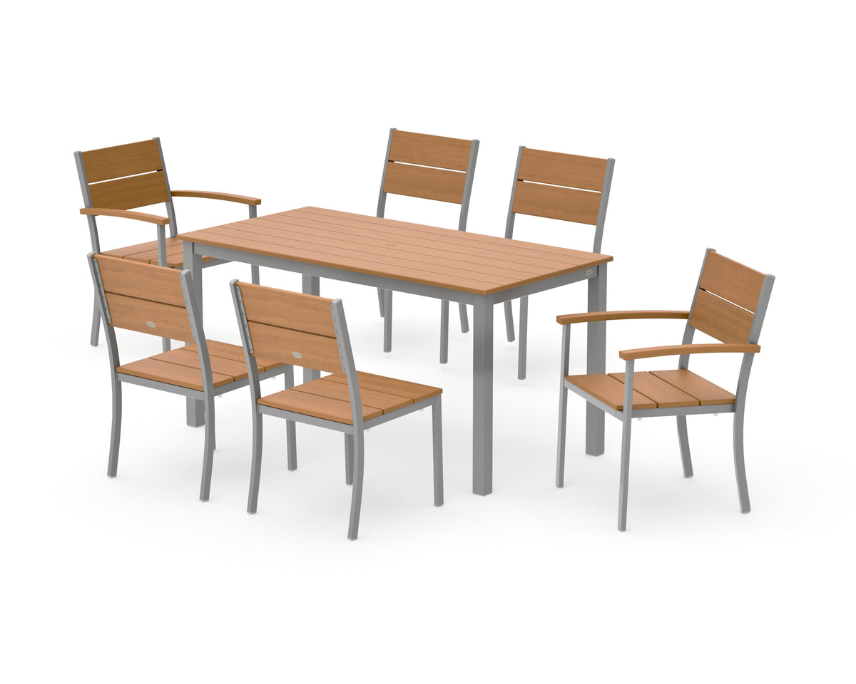 POLYWOOD Main Street 7-Piece Dining Set with Main Street 30 x 60 Dining Table in Silver / Natural