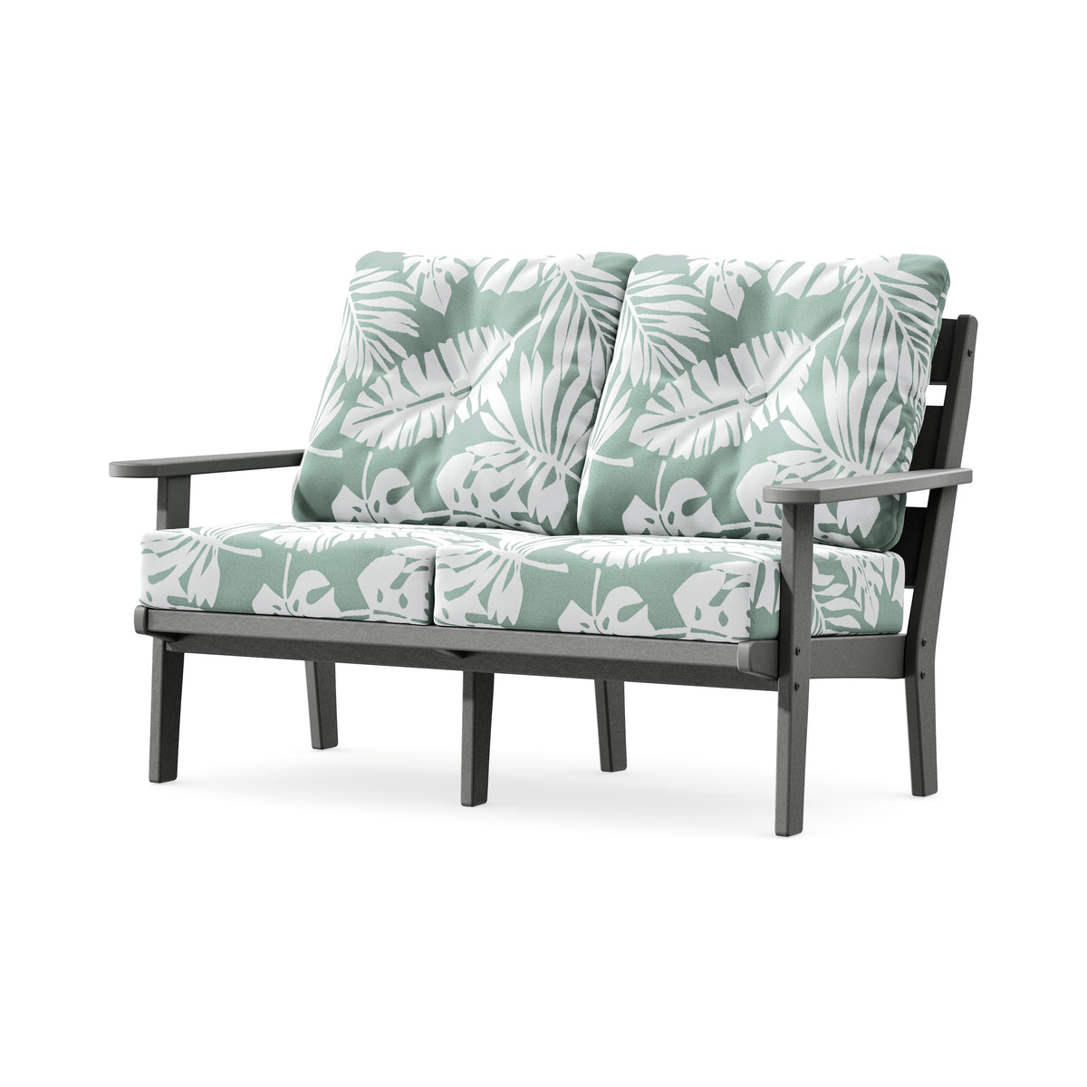 POLYWOOD Lakeside Deep Seating Loveseat in Slate Grey / Leaf Glacier Spa