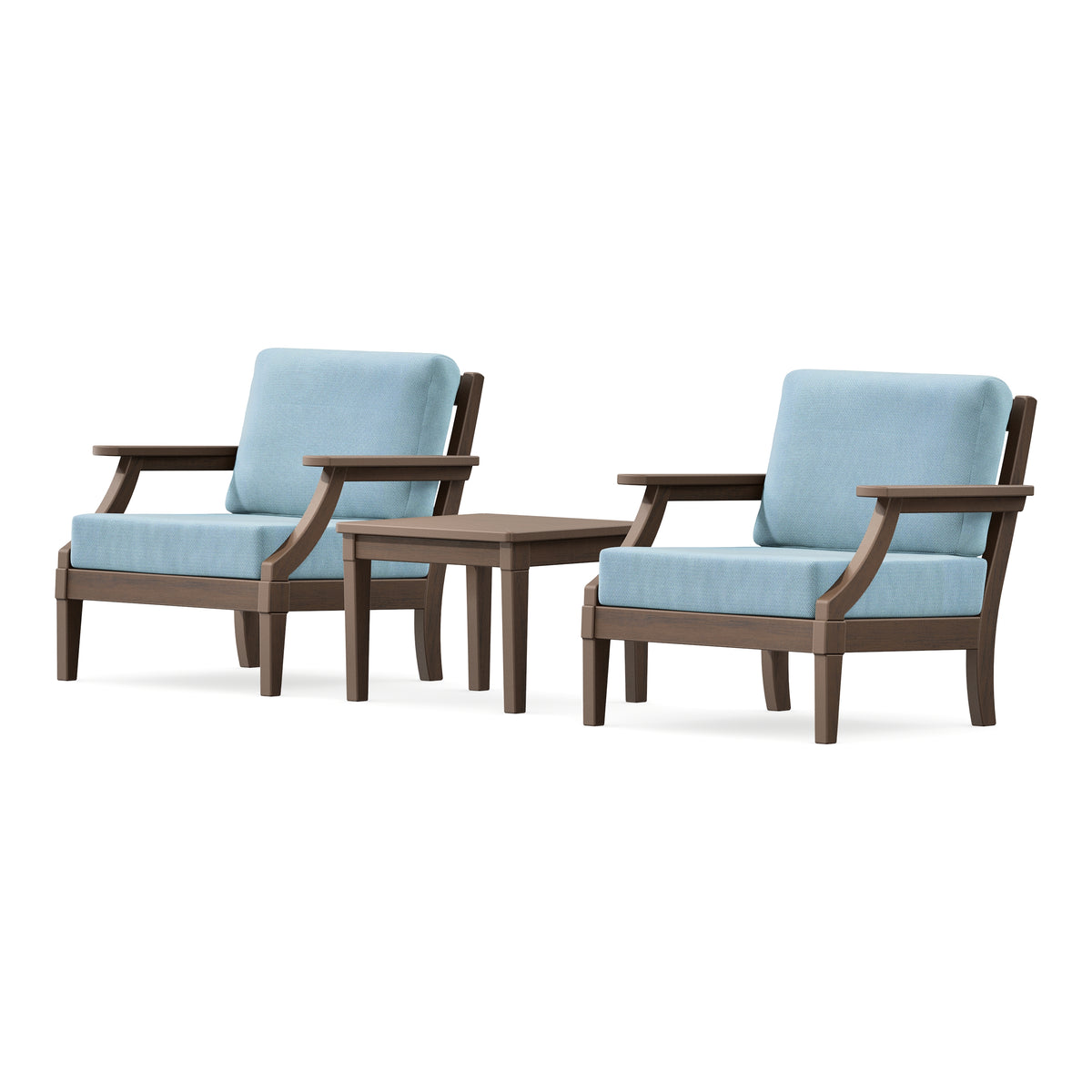 POLYWOOD PW Designer Series Estate 3-Piece Lounge Chair Set in Kona / Lattice Sky Blue