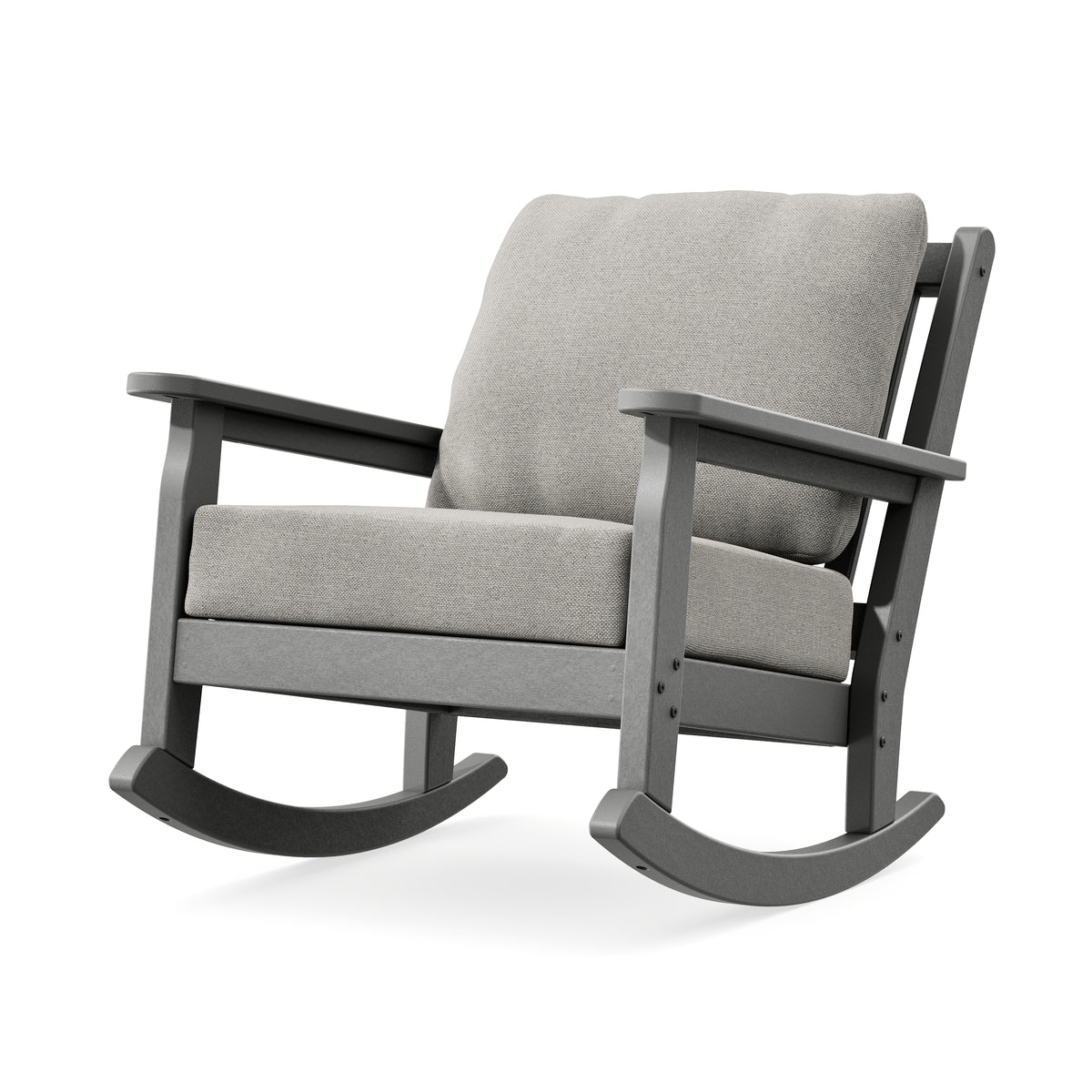 POLYWOOD Chippendale Deep Seating Rocking Chair in Slate Grey / Weathered Tweed