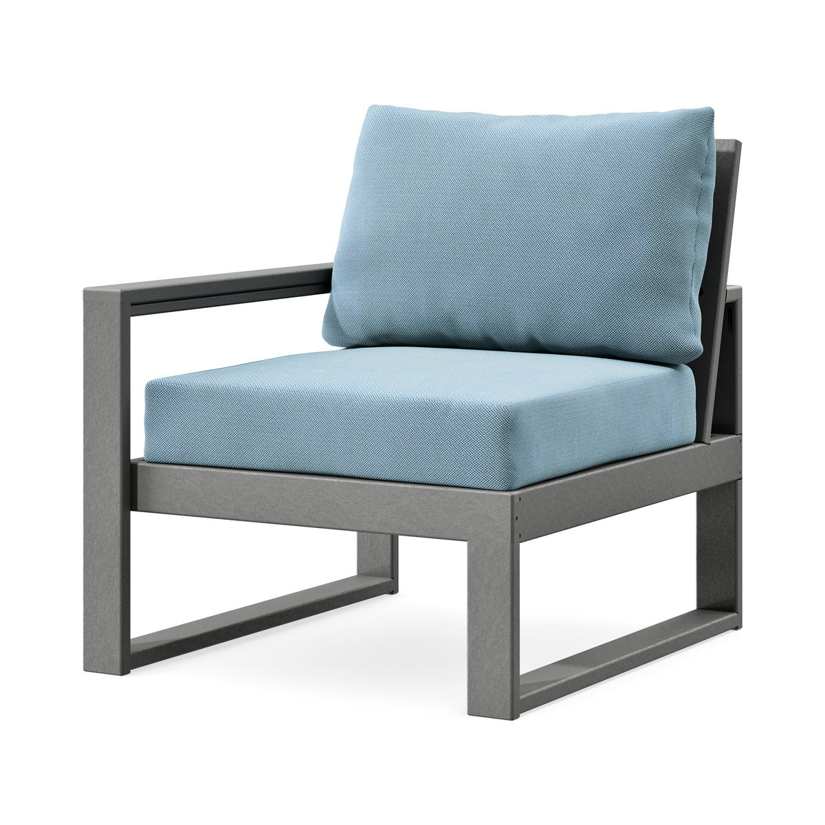 POLYWOOD EDGE Modular Left Arm Chair in Slate Grey / Lattice Sky Blue