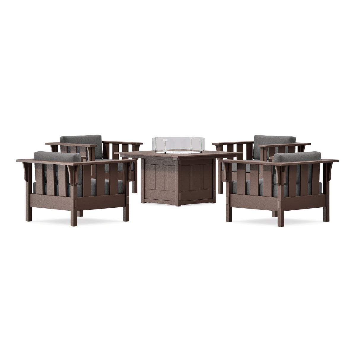 POLYWOOD Acadia 5-Piece Deep Seating Set with Fire Pit Table in Mahogany