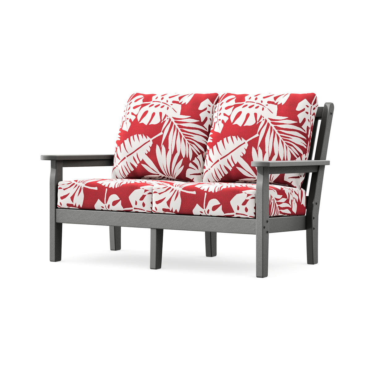POLYWOOD Chippendale Deep Seating Loveseat in Slate Grey / Leaf Crimson