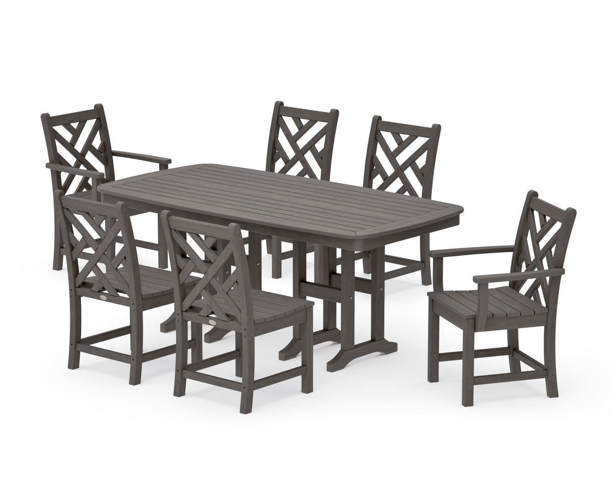 POLYWOOD Chippendale 7-Piece Dining Set in Driftwood