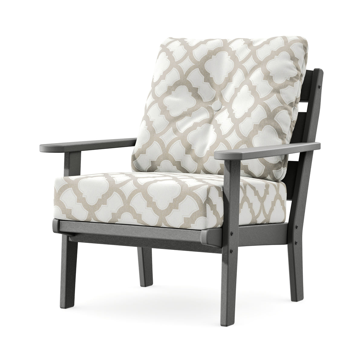 POLYWOOD Lakeside Deep Seating Chair in Slate Grey / Trellis Dune Burlap
