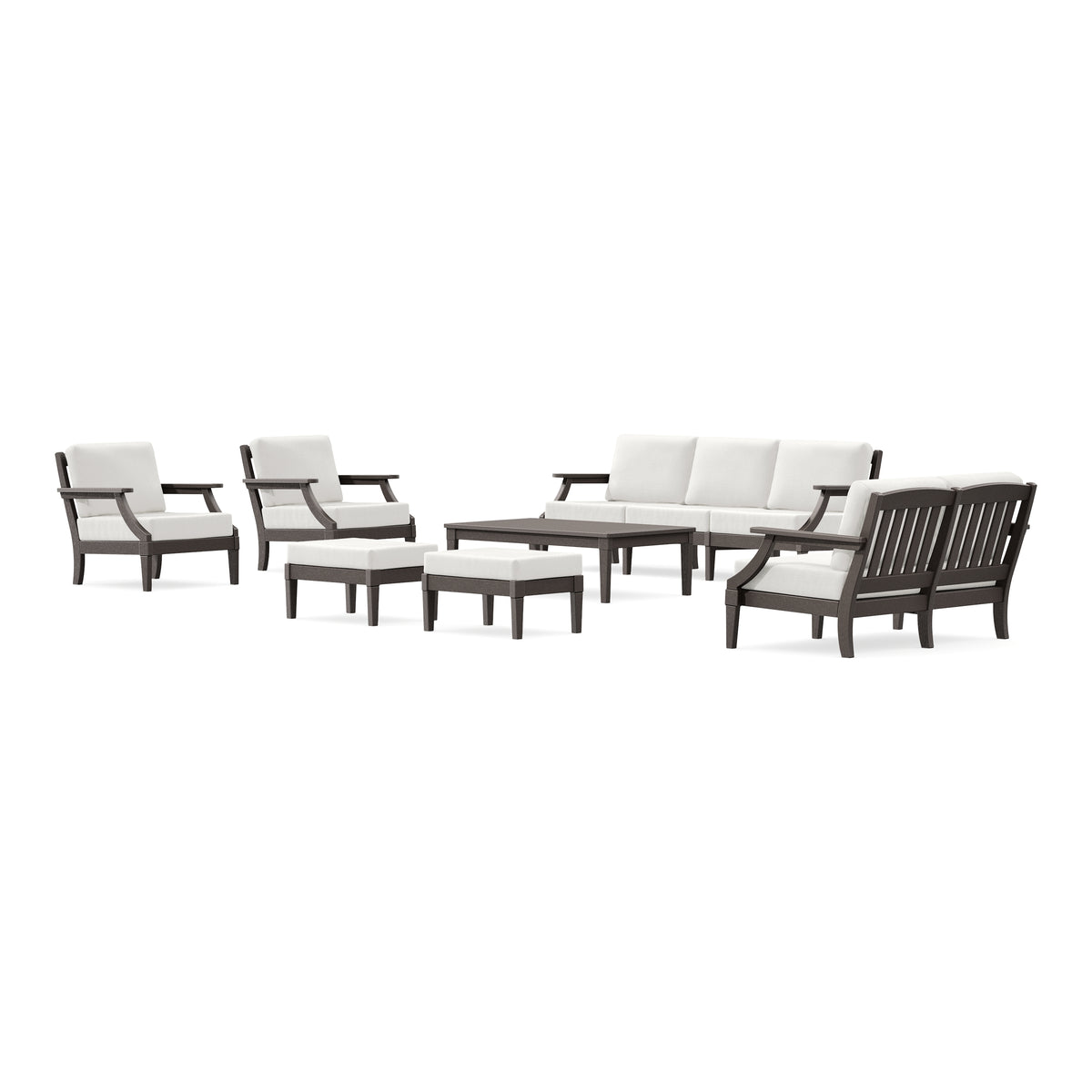 POLYWOOD PW Designer Series Estate 7-Piece Lounge Sofa Set in Vintage Coffee / Natural Linen