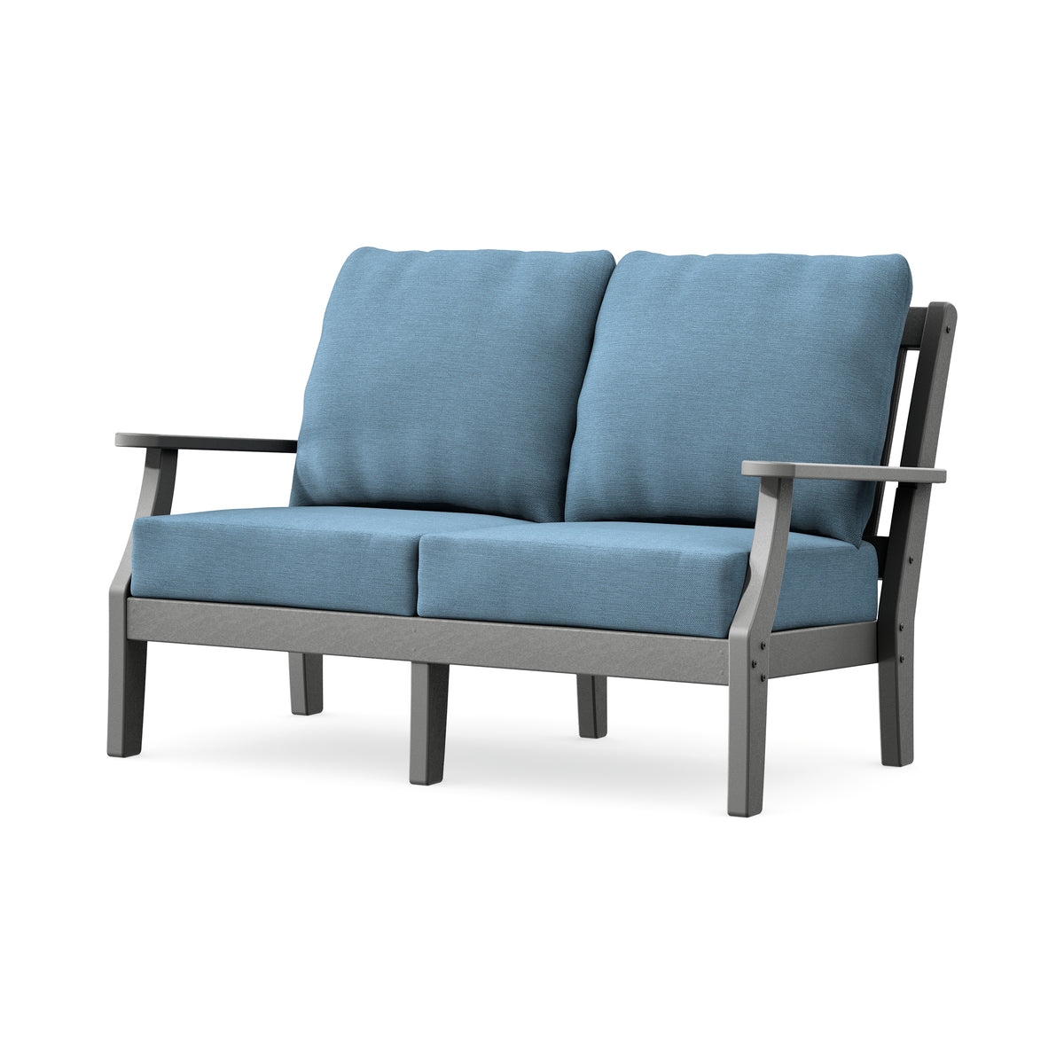 POLYWOOD Chinoiserie Deep Seating Loveseat in Slate Grey / Sky Blue