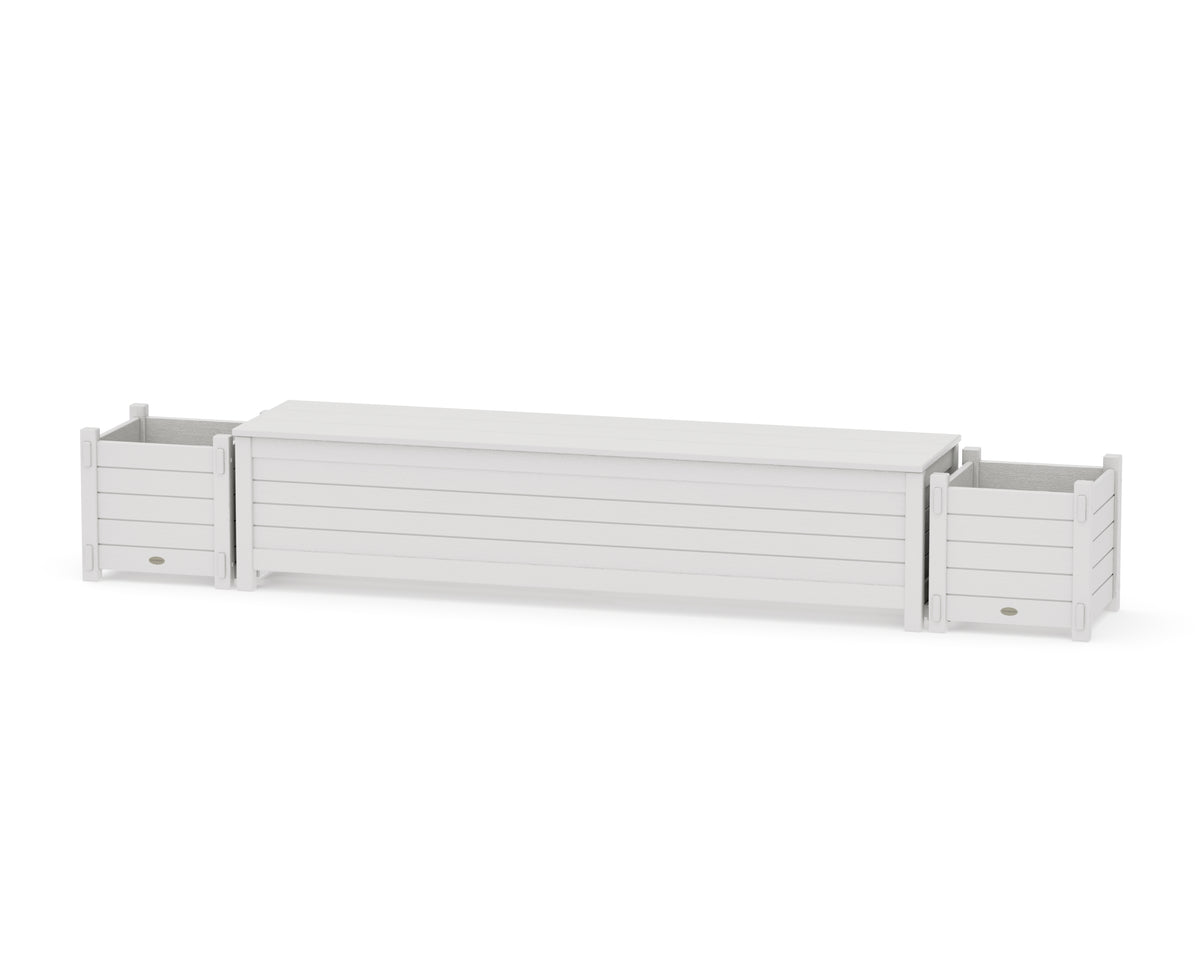 POLYWOOD 72" Nautical Straight Planter Storage Bench Set in Vintage White