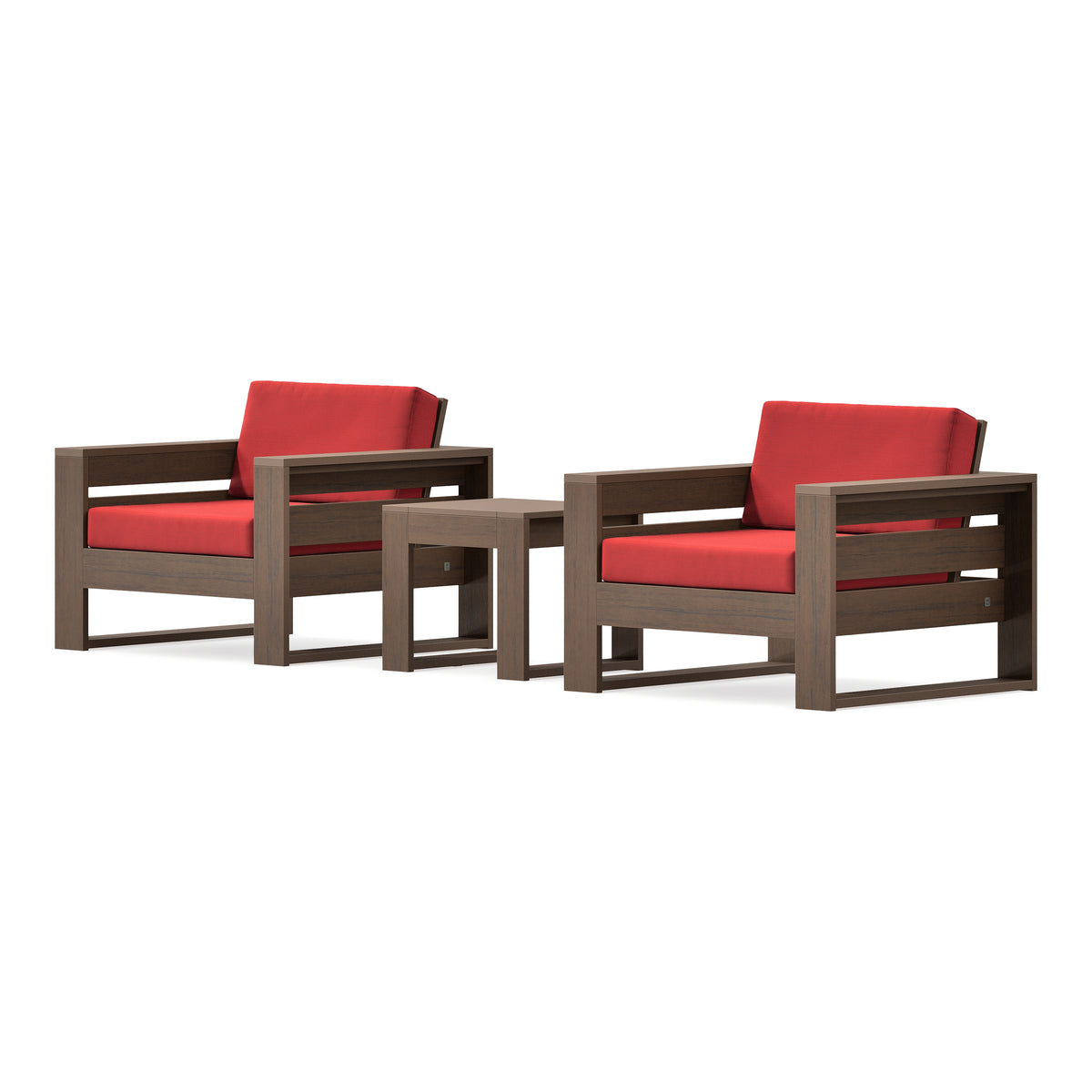 POLYWOOD PW Designer Series Latitude 3-Piece Lounge Chair Set in Kona / Crimson Linen