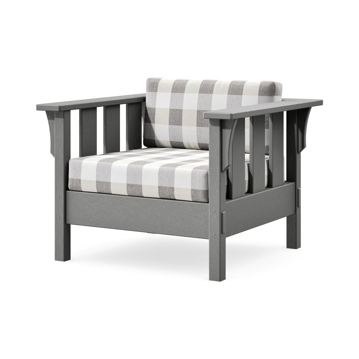 POLYWOOD Acadia Deep Seating Chair in Slate Grey / Buffalo Plaid Grey Mist
