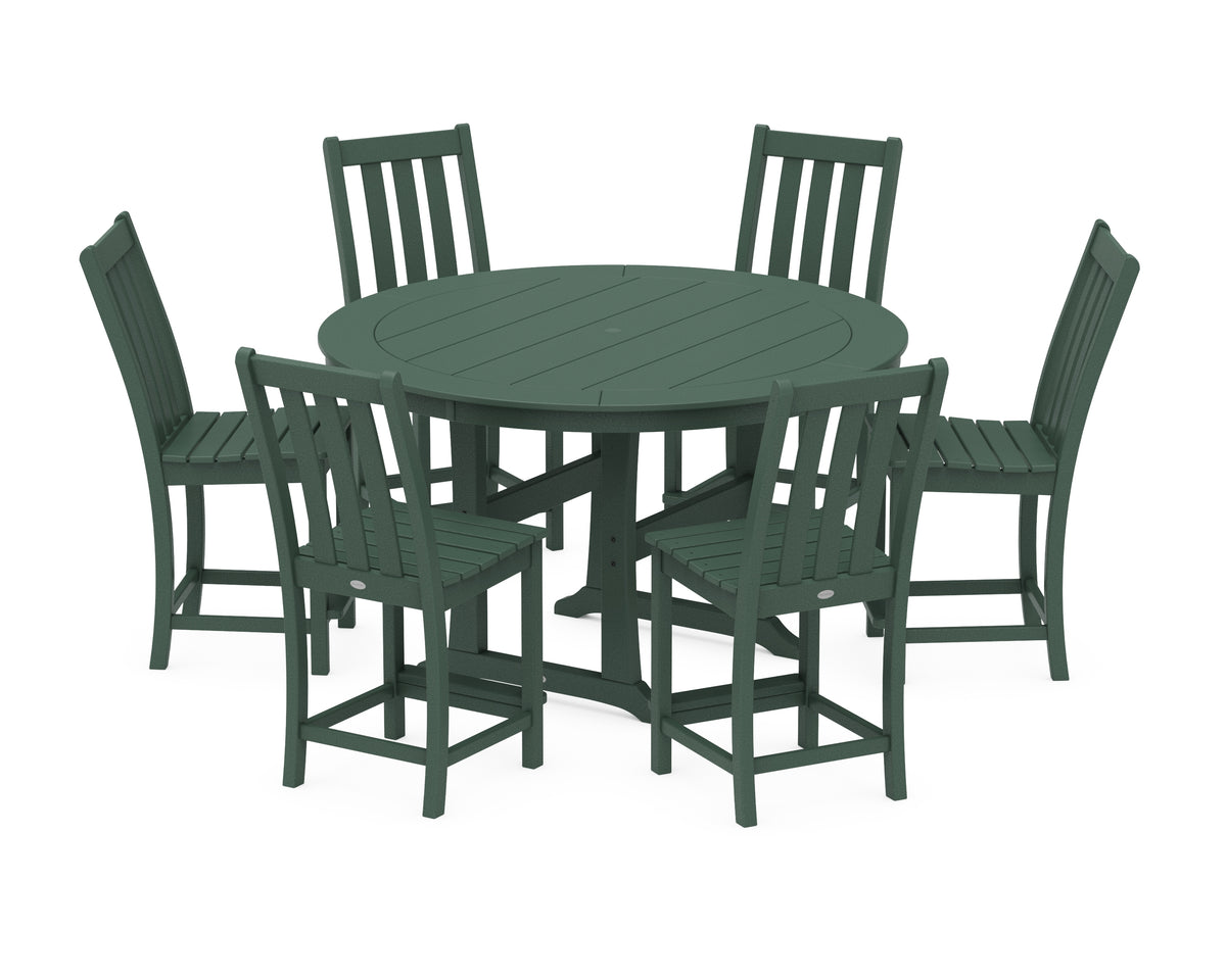 POLYWOOD Vineyard 7-Piece Side Chair Round Counter Set in Green