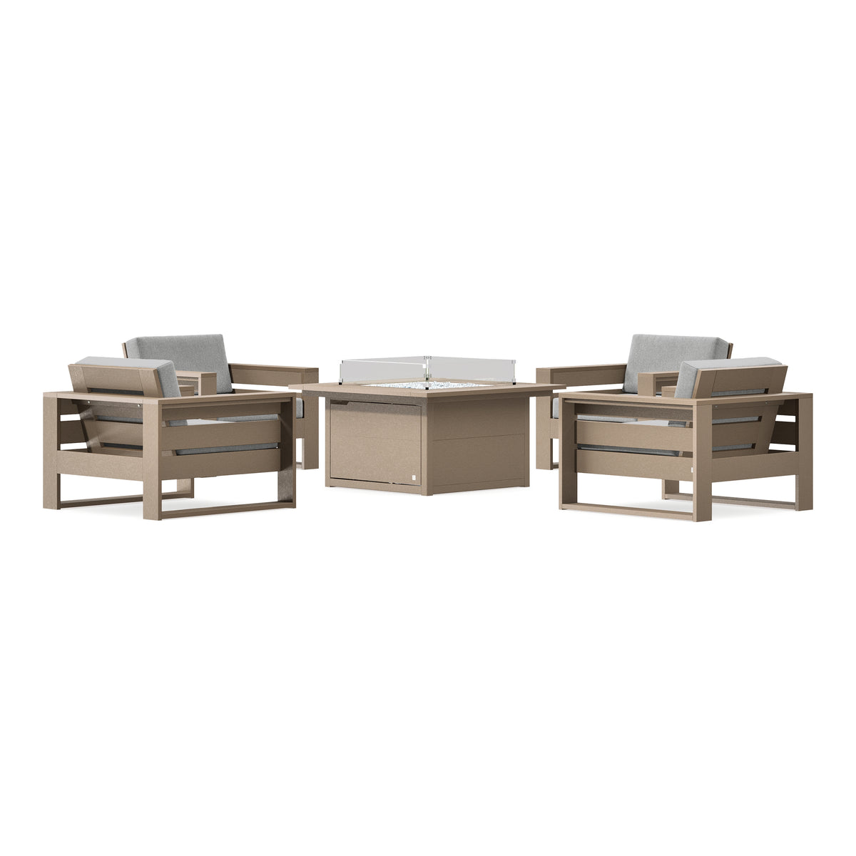 POLYWOOD PW Designer Series Latitude 5-Piece Lounge Fire Table Set in Vintage Sahara / Grey Mist