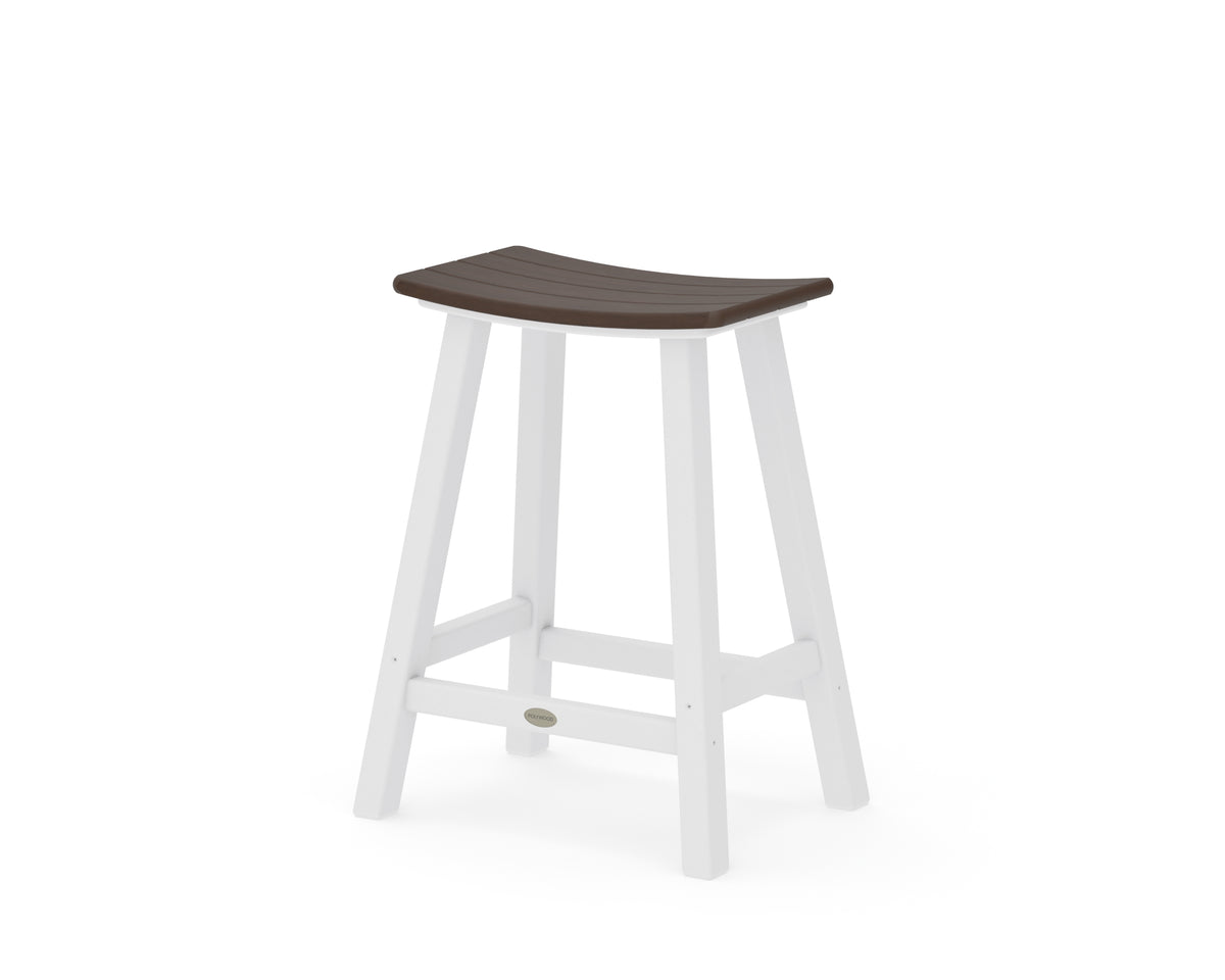 POLYWOOD Contempo 24" Saddle Counter Stool in White / Kona