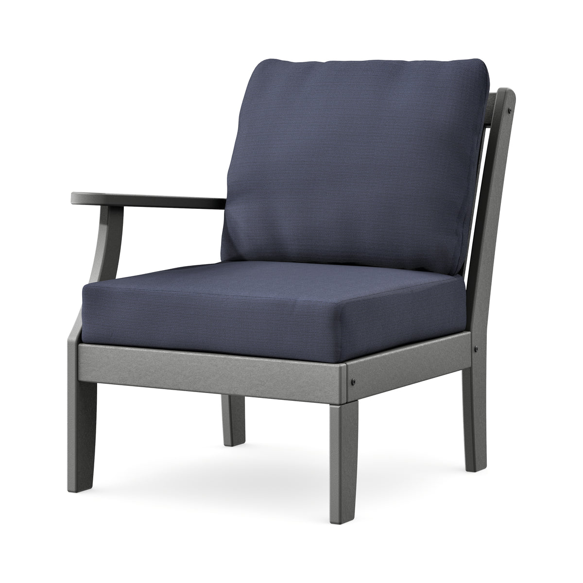 POLYWOOD Braxton Modular Left Arm Chair in Slate Grey / Navy Linen