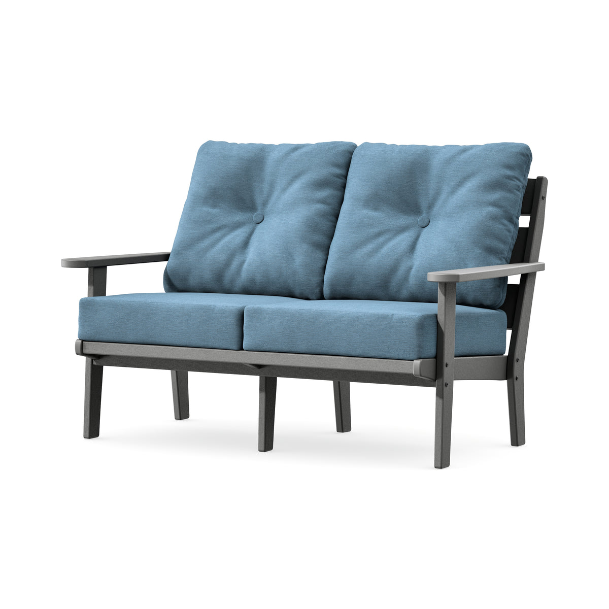 POLYWOOD Lakeside Deep Seating Loveseat in Slate Grey / Sky Blue