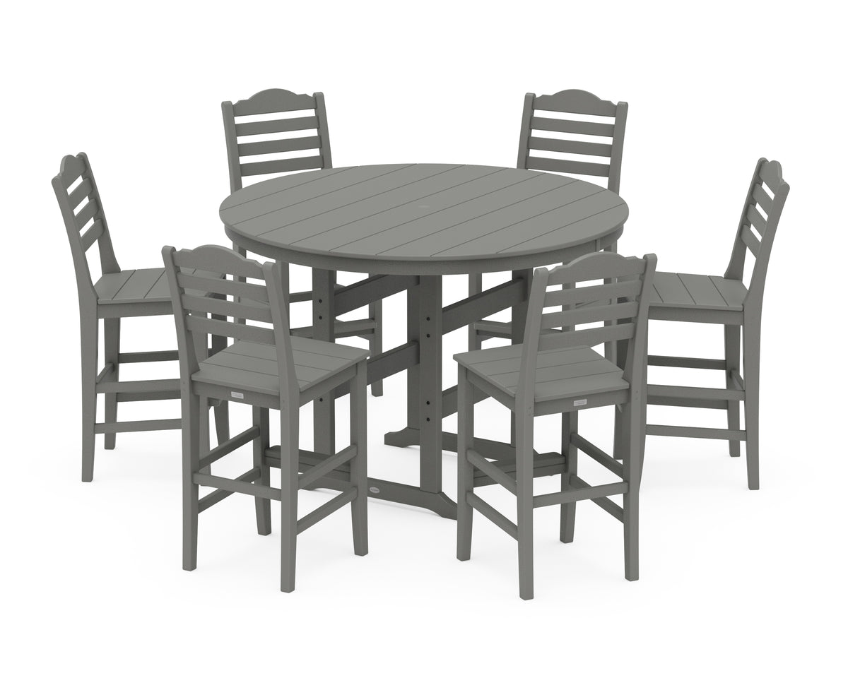 POLYWOOD Savannah 7-Piece Farmhouse Side Chair Round Bar Set in Slate Grey
