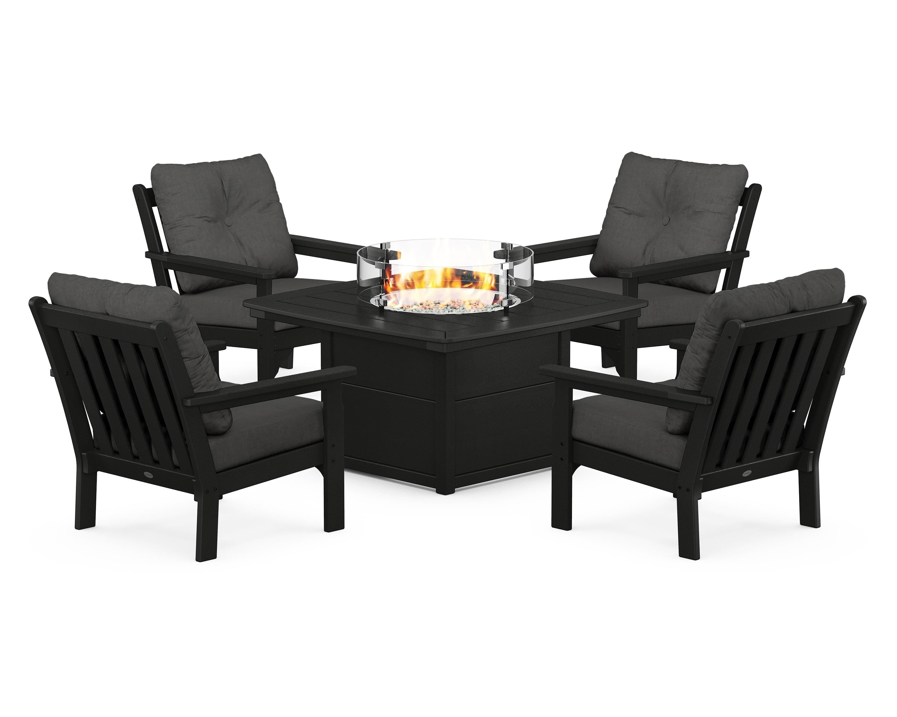 POLYWOOD Vineyard 5-Piece Conversation Set with Fire Pit Table