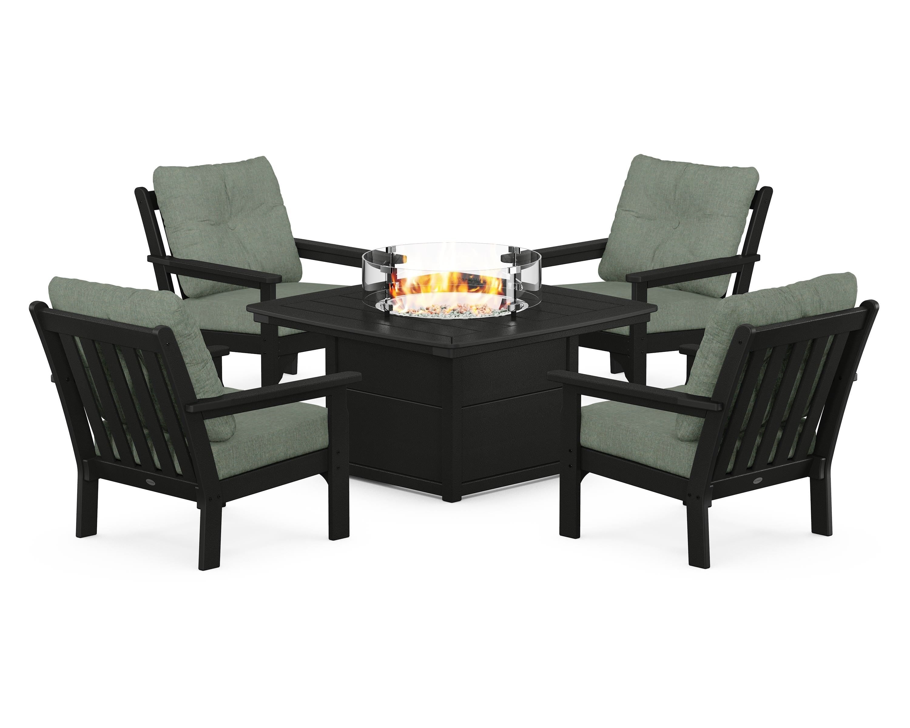 POLYWOOD Vineyard 5-Piece Conversation Set with Fire Pit Table