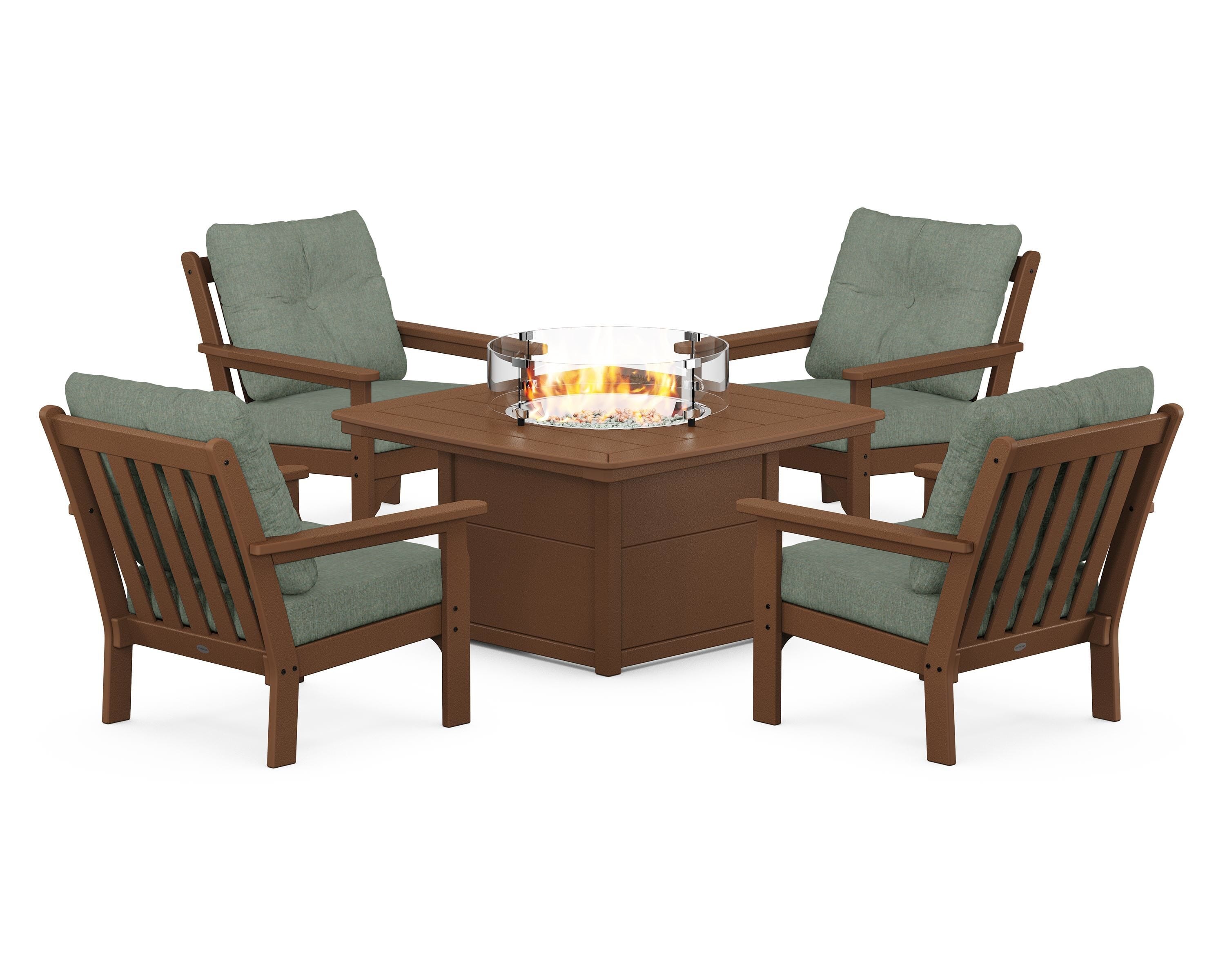 POLYWOOD Vineyard 5-Piece Conversation Set with Fire Pit Table