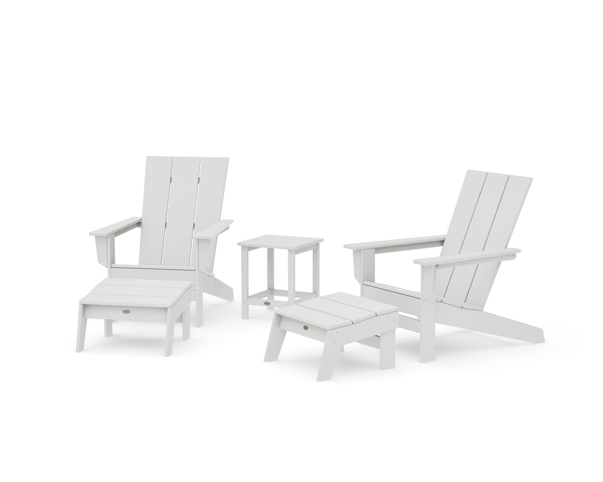 POLYWOOD 5-Piece Modern Studio Adirondack Set with Ottomans and Side Table in Vintage White