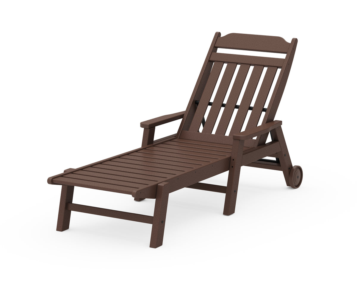 POLYWOOD Cottage Chaise with Arms and Wheels in Mahogany