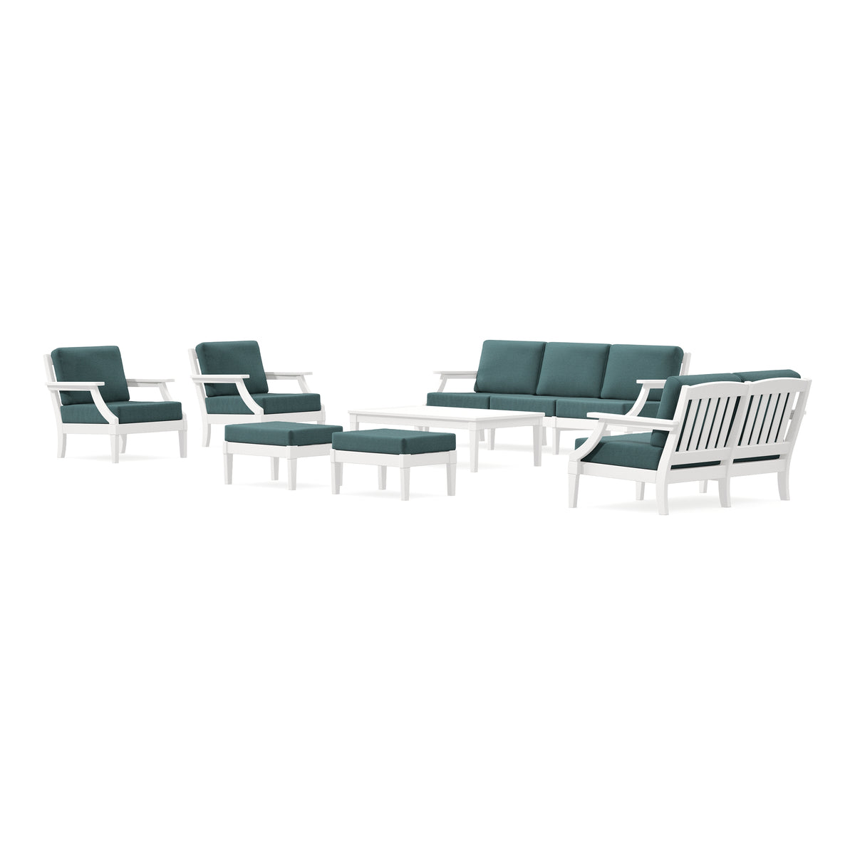 POLYWOOD PW Designer Series Estate 7-Piece Lounge Sofa Set in Vintage White / Ocean Teal