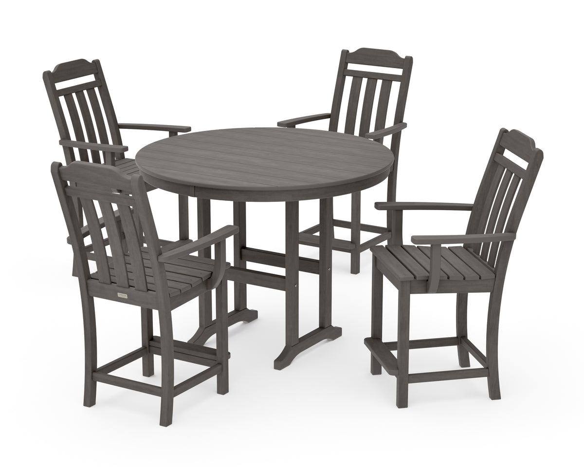 POLYWOOD Country Living Cottage 5-Piece Round Farmhouse Counter Set in Driftwood
