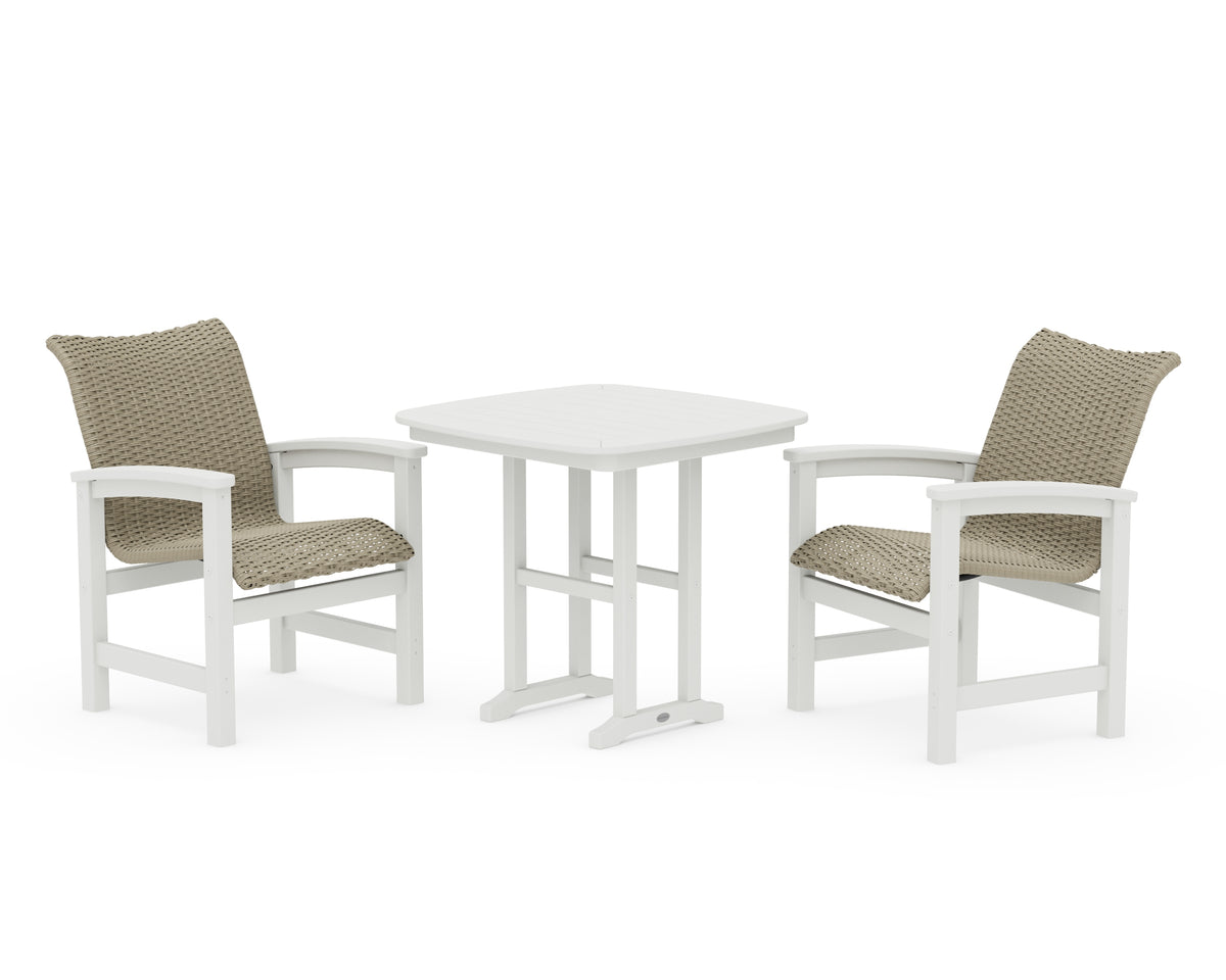 POLYWOOD Coastal Woven 3-Piece Dining Set in White / Dune Grass