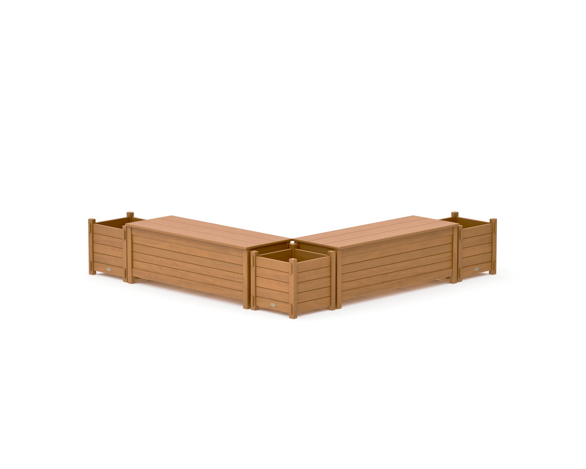 POLYWOOD 48" Nautical L-Shaped Planter Storage Bench Corner Set in Natural