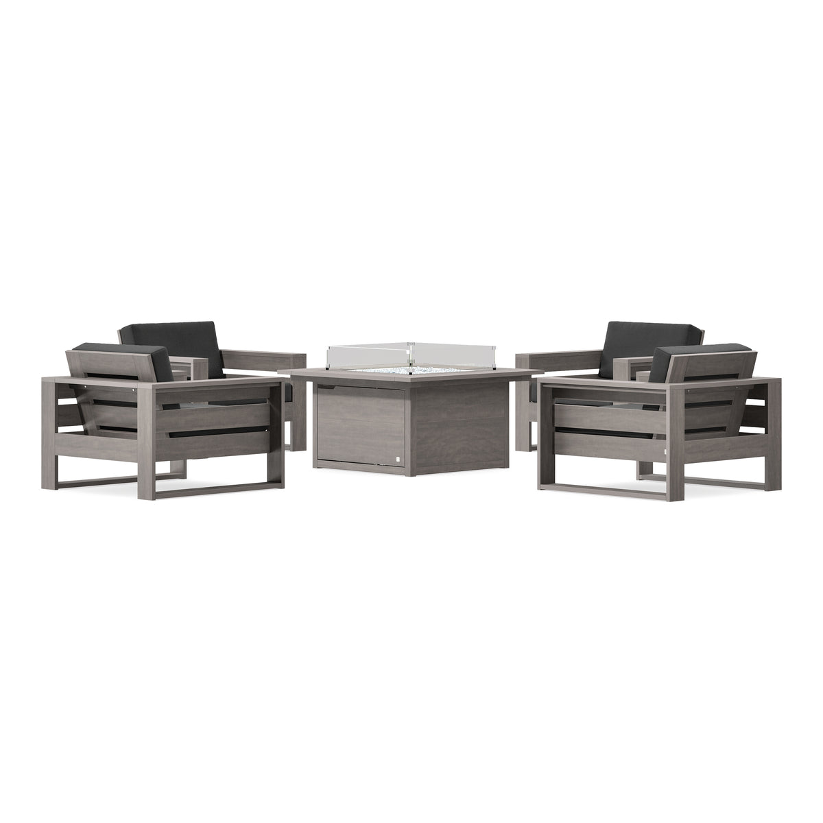 POLYWOOD PW Designer Series Latitude 5-Piece Lounge Fire Table Set in Driftwood / Spectrum Carbon