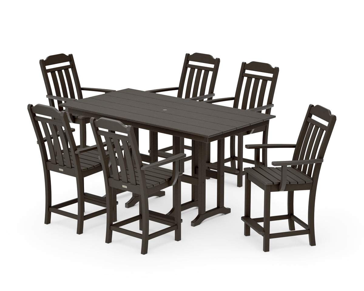 POLYWOOD Country Living Cottage Arm Chair 7-Piece Farmhouse Counter Set in Vintage Coffee