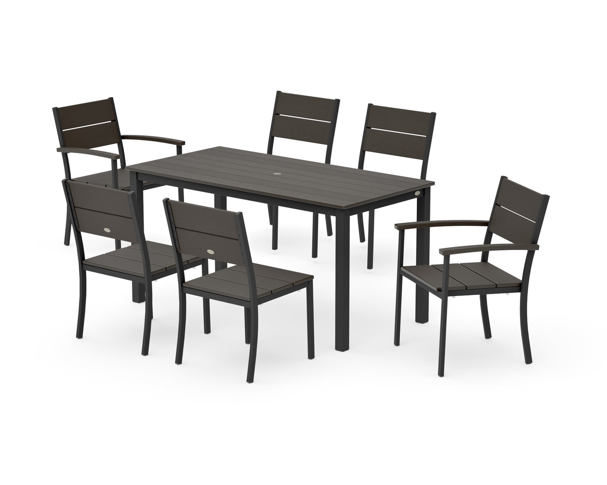 POLYWOOD Main Street 7-Piece Dining Set with Main Street 30 x 60 Dining Table in Black / Vintage Coffee