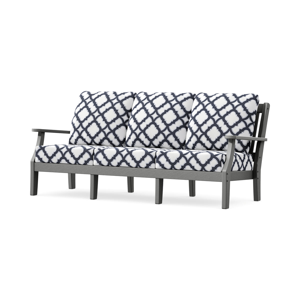 POLYWOOD Chinoiserie Deep Seating Sofa in Slate Grey / Trellis Navy