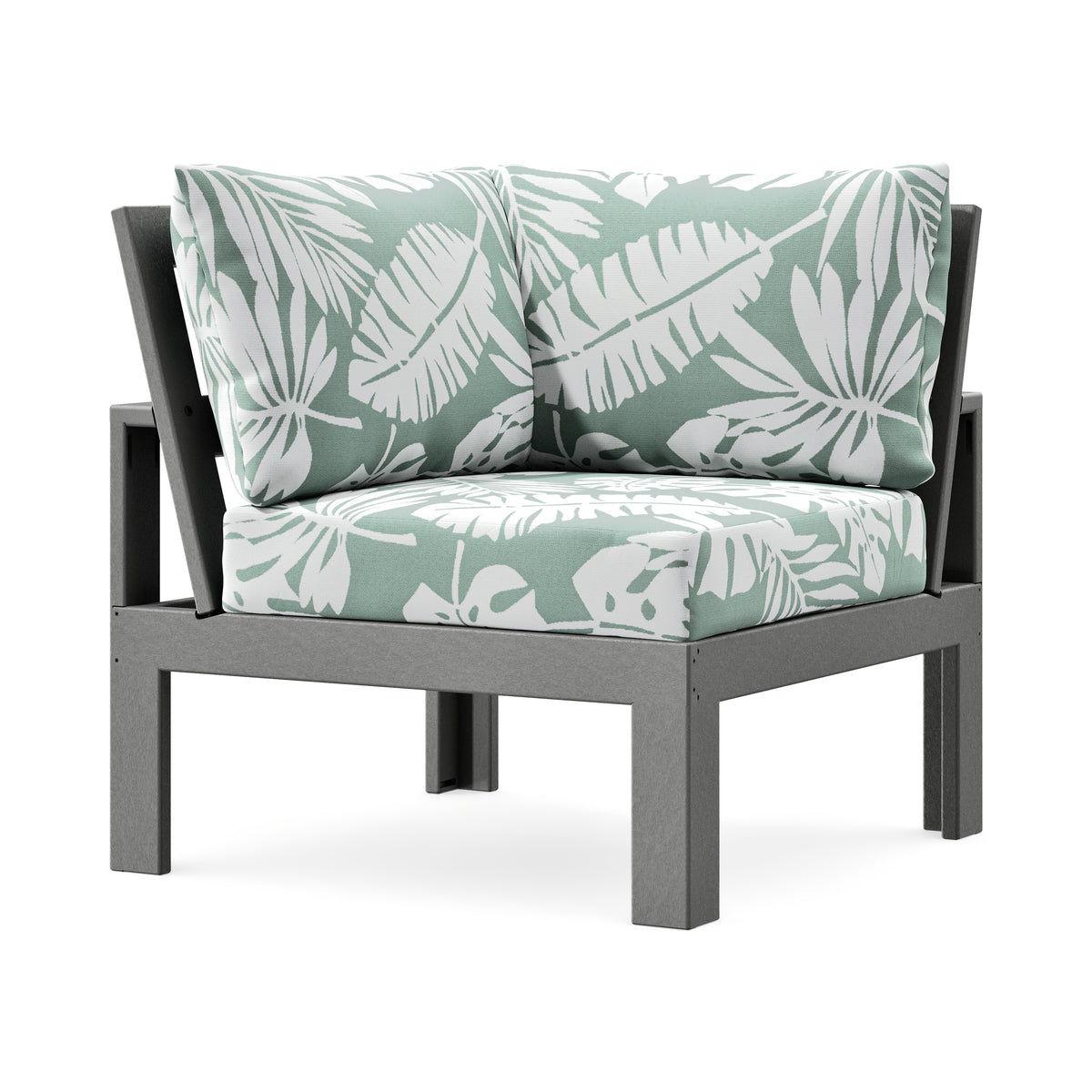 POLYWOOD Modular Corner Chair in Slate Grey / Leaf Glacier Spa