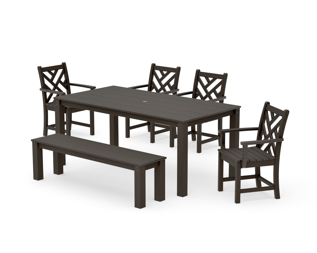 POLYWOOD Chippendale 6-Piece Parsons Dining Set with Bench in Vintage Coffee