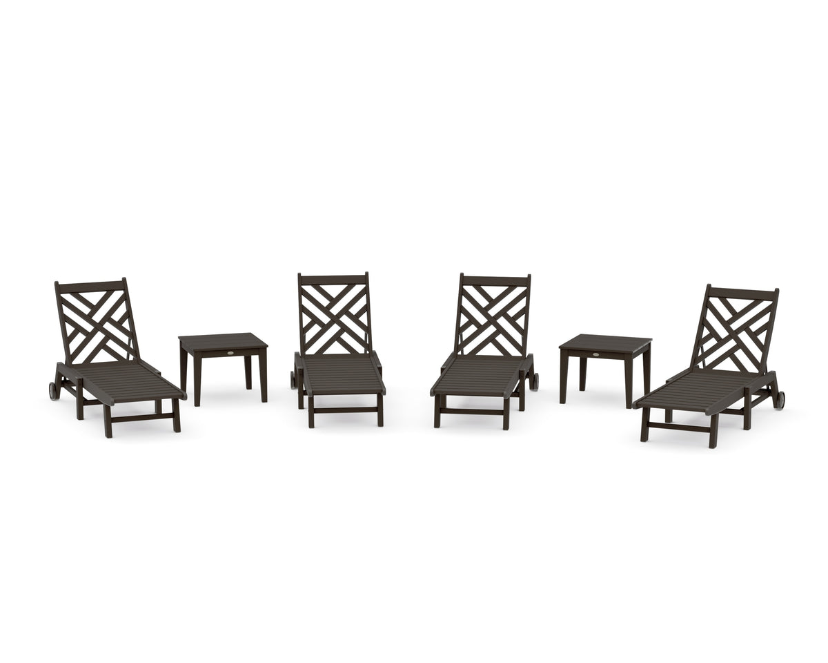 POLYWOOD Chippendale 6-Piece Chaise Set with Wheels in Vintage Coffee