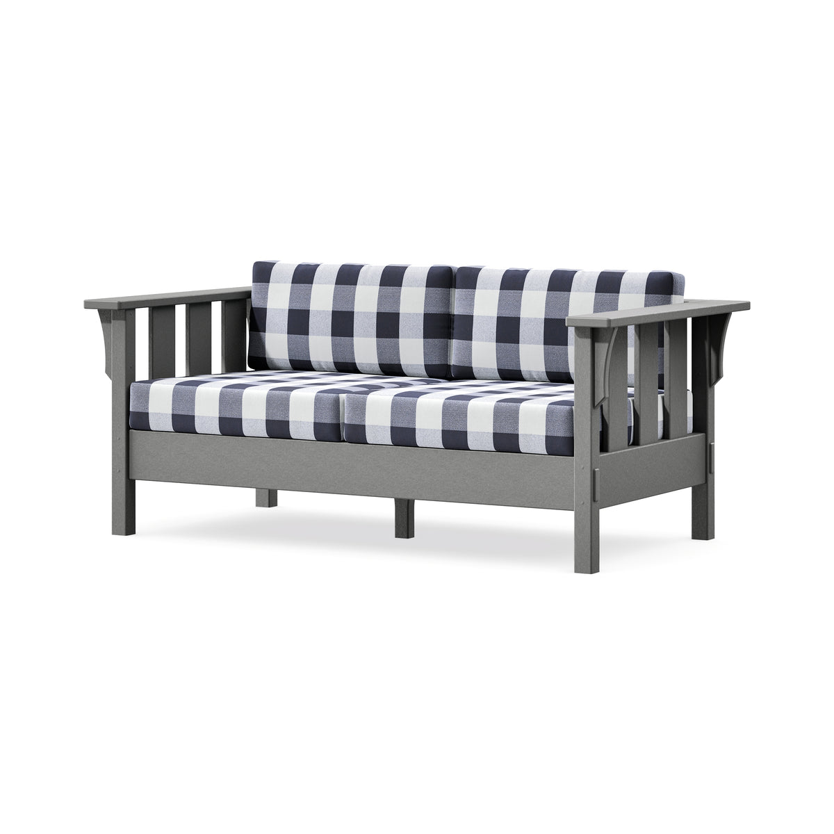 POLYWOOD Acadia Deep Seating Loveseat in Slate Grey / Buffalo Plaid Navy