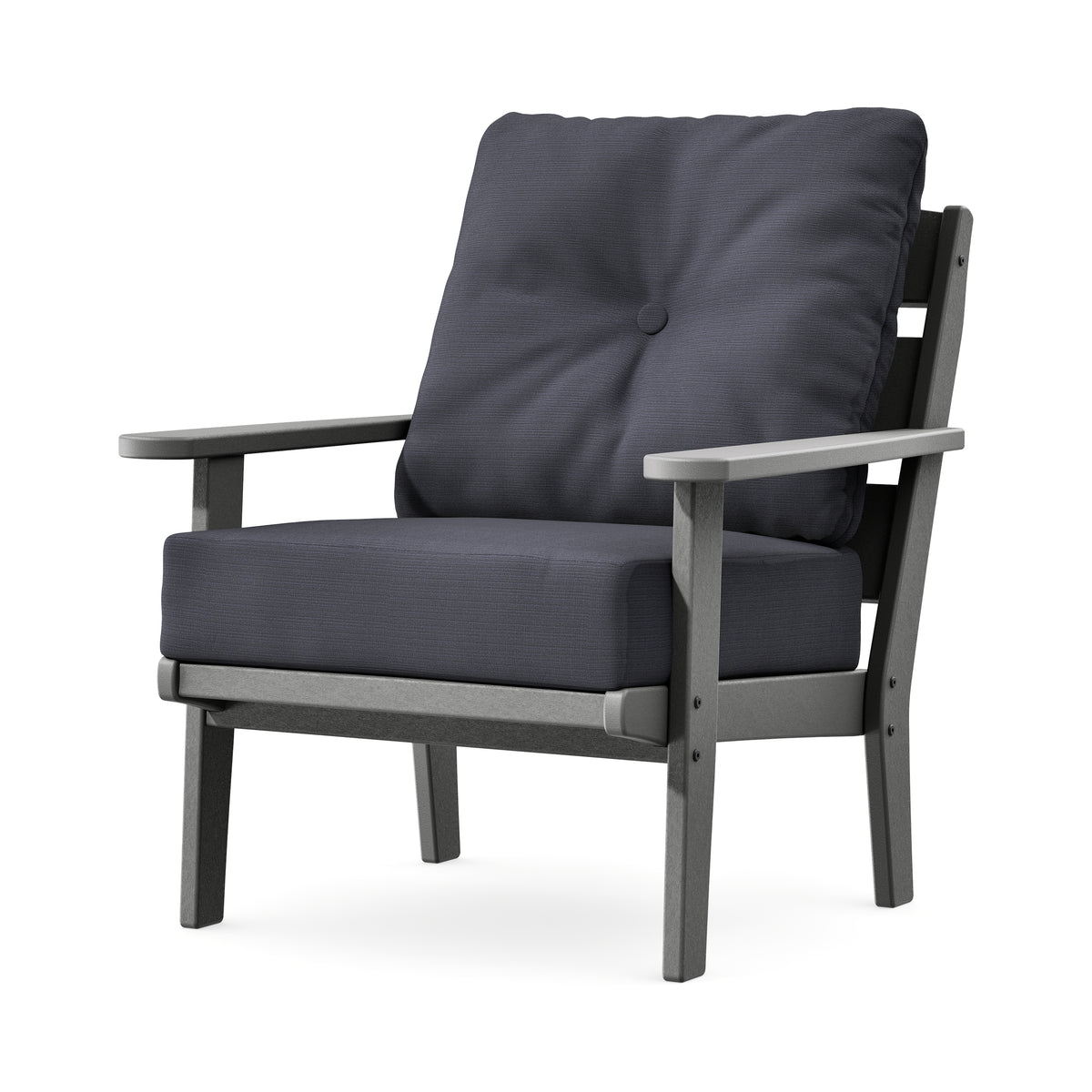 POLYWOOD Lakeside Deep Seating Chair in Slate Grey / Midnight Linen