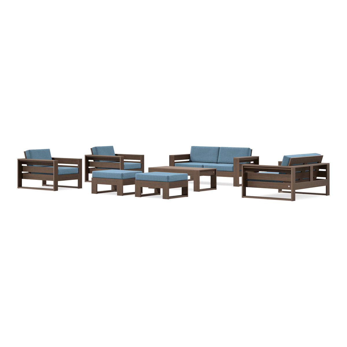 POLYWOOD PW Designer Series Latitude 7-Piece Lounge Loveseat Set in Kona / Sky Blue