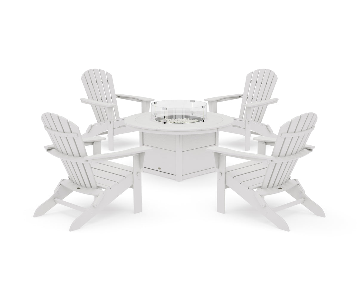 POLYWOOD South Beach 5-Piece Folding Adirondack Fire Chat Set in Vintage White