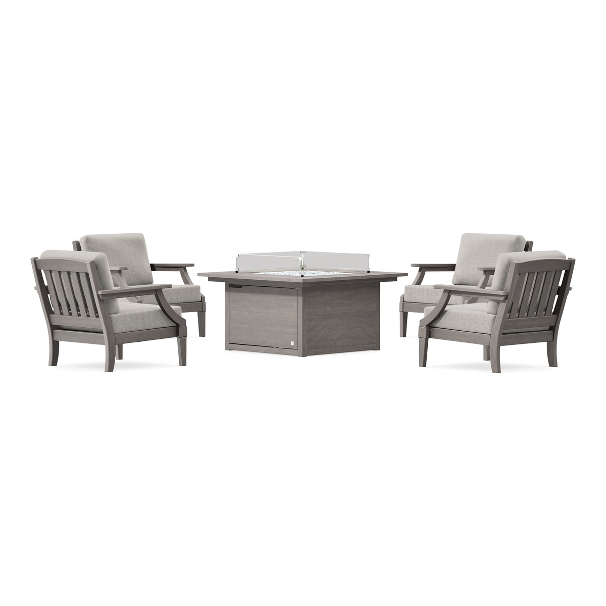 POLYWOOD PW Designer Series Estate 5-Piece Lounge Fire Table Set in Driftwood / Weathered Tweed