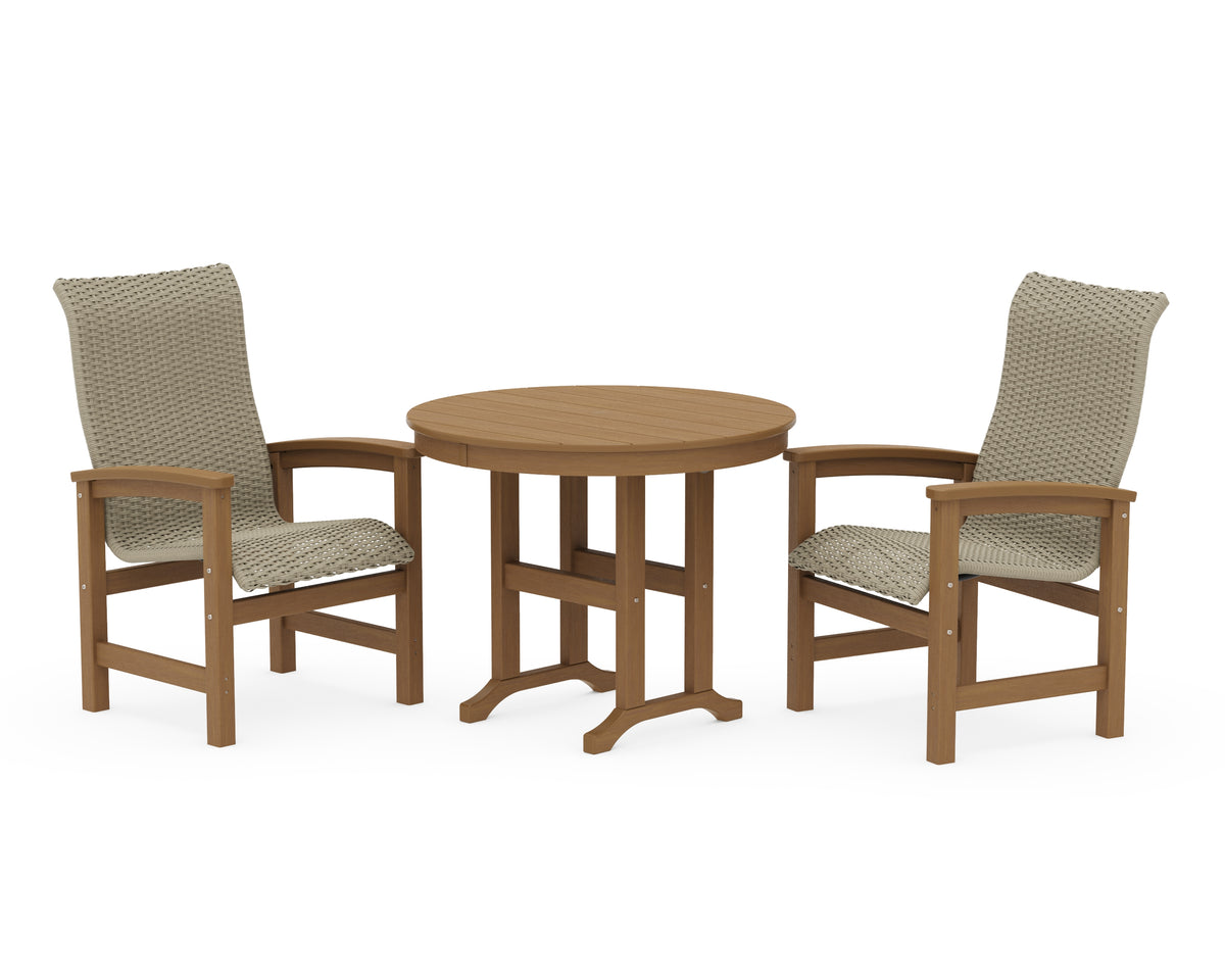 POLYWOOD Coastal Woven High-Back 3-Piece Farmhouse Dining Set in Natural / Dune Grass