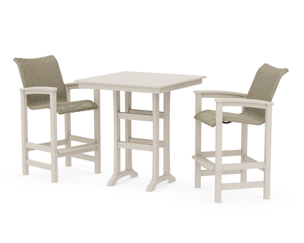 POLYWOOD Coastal Woven 3-Piece Farmhouse Bar Set with Trestle Legs in Sand / Dune Grass