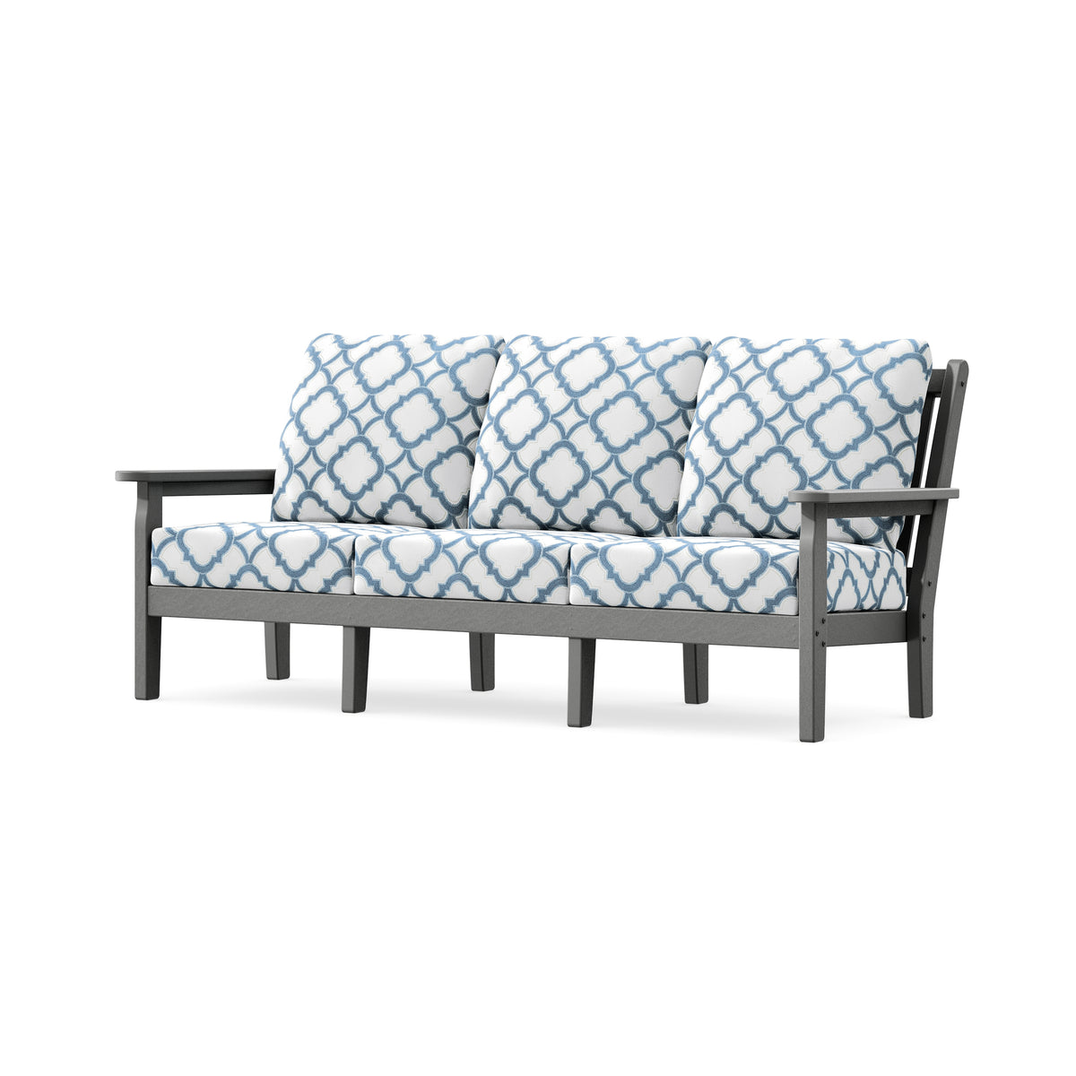 POLYWOOD Chippendale Deep Seating Sofa in Slate Grey / Trellis Sky Blue