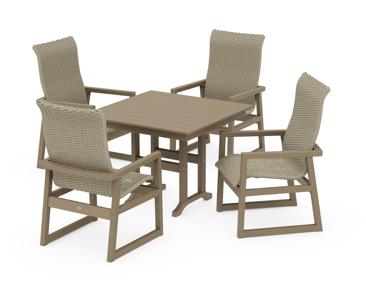 POLYWOOD EDGE Woven High-Back 5-Piece Farmhouse Dining Set in Vintage Sahara / Dune Grass