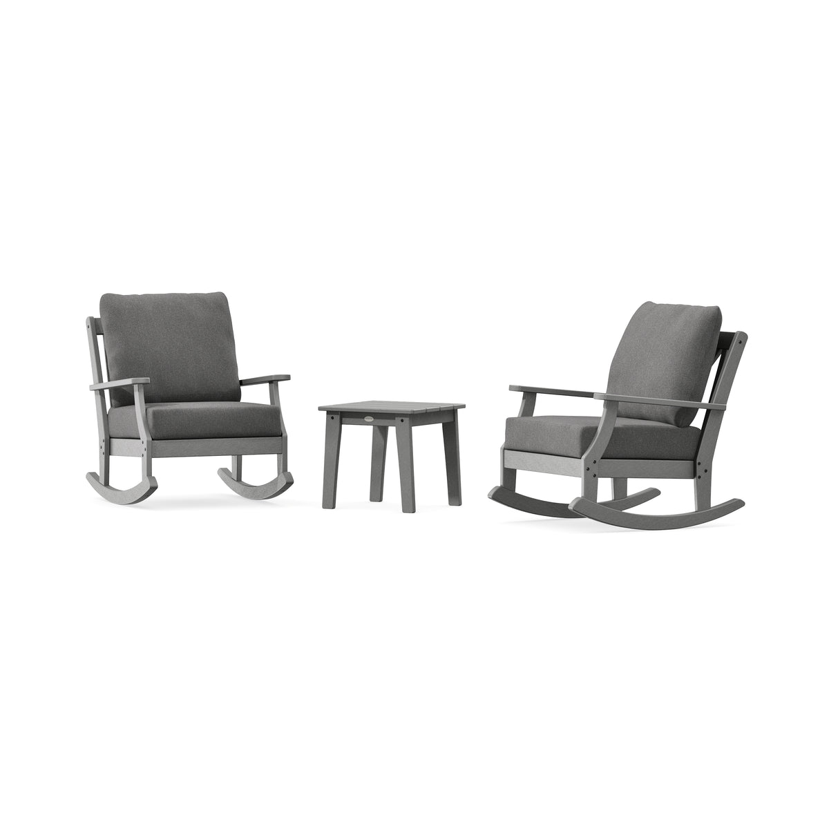 POLYWOOD Braxton 3-Piece Deep Seating Rocker Set in Slate Grey