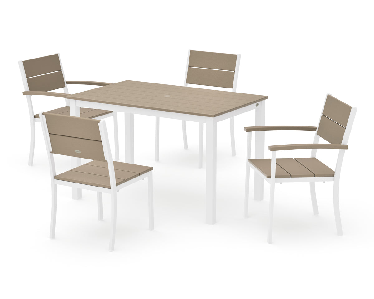 POLYWOOD Main Street 5-Piece Dining Set with Main Street 30 x 48 Dining Table in White / Vintage Sahara