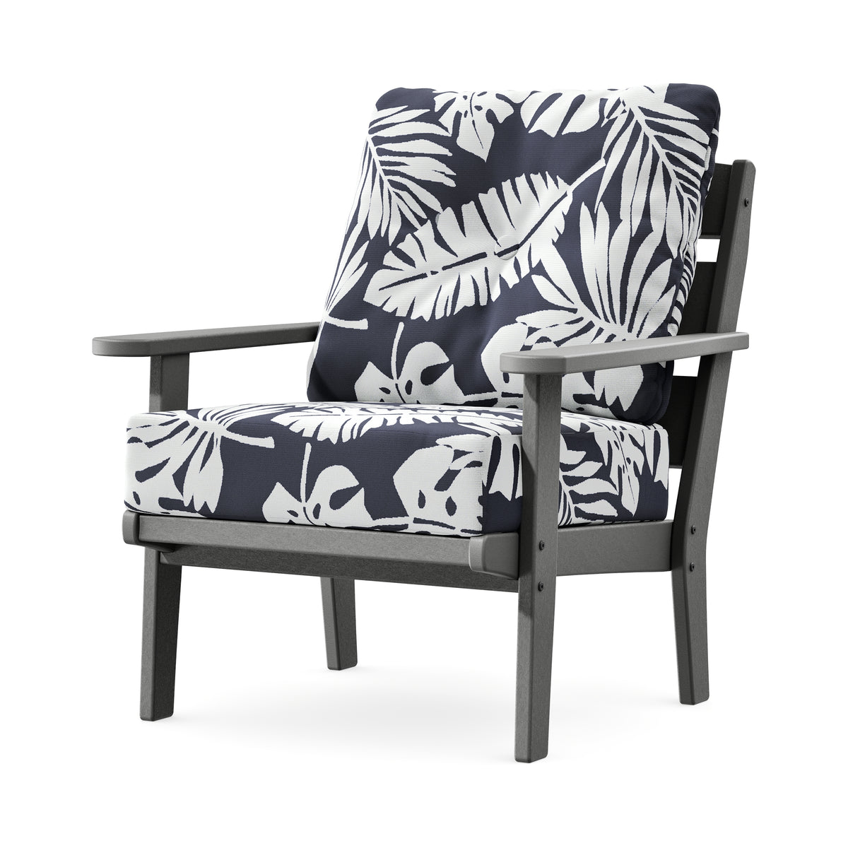POLYWOOD Lakeside Deep Seating Chair in Slate Grey / Leaf Navy