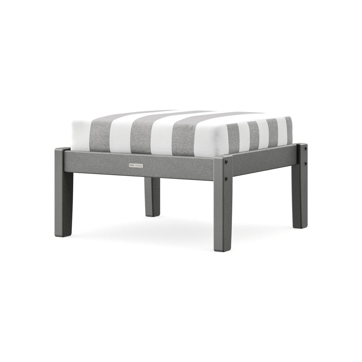 POLYWOOD Chinoiserie Deep Seating Ottoman in Slate Grey / Cabana Stripe Grey Mist