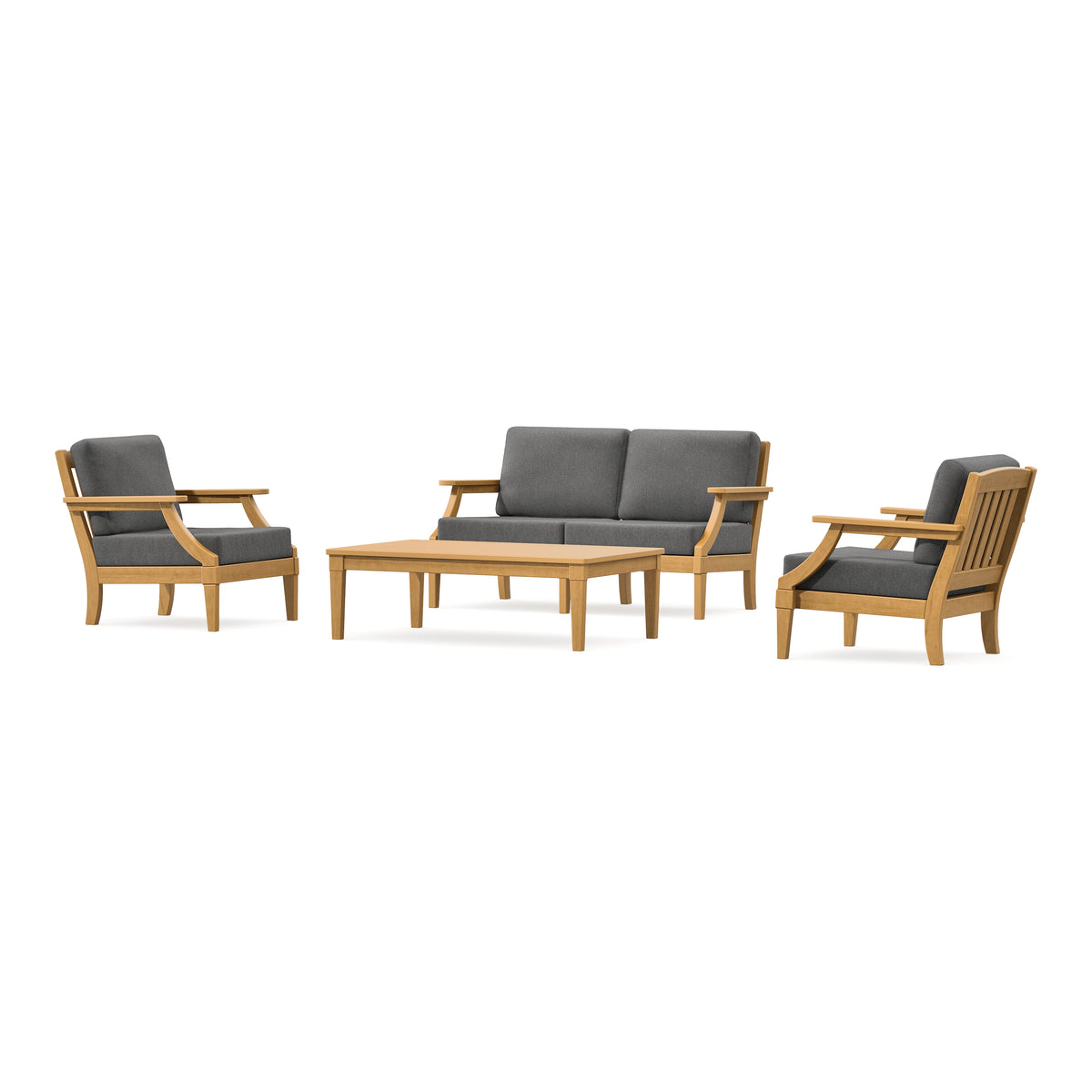 POLYWOOD PW Designer Series Estate Lounge 4-Piece Loveseat Set in Natural / Ash Charcoal
